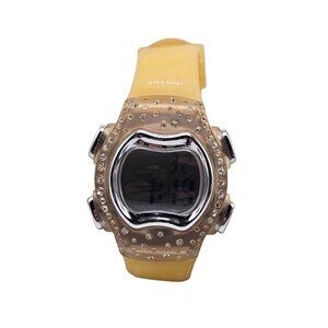 Nine West Womens Digital Watch Yellow Strap Crystal Accents Water Resistant